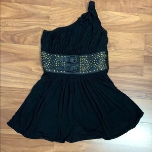 NWOT Sky One Shoulder Top with Leather Detail